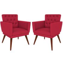 Kit 02 Poltronas Decorativa Pés Palito Nina Encosto Capitonê Vermelho