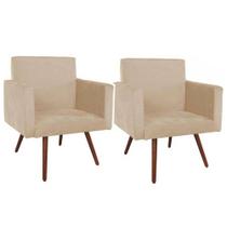 Kit 02 Poltronas Decorativa Pés Palito Nina Napa Bege - SA Móveis Kit 02 Poltronas Decorativa Pés Palito Nina Napa Bege - SA Móveis