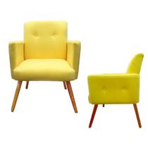 Kit 02 Poltronas Decorativa Pés Palito Nina Plus Suede Amarelo - DS Móveis