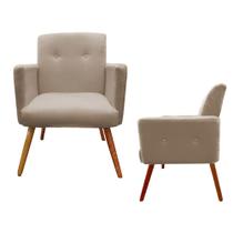 Kit 02 Poltronas Decorativa Pés Palito Nina Plus Suede Bege - DS Móveis
