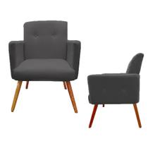 Kit 02 Poltronas Decorativa Pés Palito Nina Plus Suede Cinza - DS Móveis