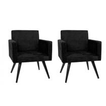 Kit 02 Poltronas Decorativa Pés Palito Tabaco Nina Suede Preto - SA Móveis Kit 02 Poltronas Decorativa Pés Palito Tabaco Nina Suede Preto - SA Móveis