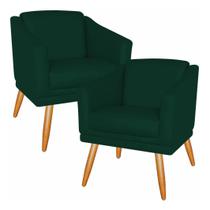 Kit 02 Poltronas Decorativa Recepção Escritório Salão Beleza Sala Estar Retro San Diego Pés Palito - Sued Verde Musgo