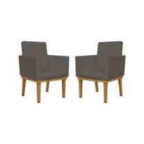 Kit 02 Poltronas Decorativa Reforçada material sintético cinza