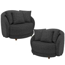 Kit 02 Poltronas Decorativa Sala De Estar Base Fixa De Madeira Witta M03 Linho Chumbo