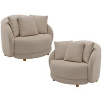 Kit 02 Poltronas Decorativa Sala De Estar Base Fixa De Madeira Witta M03 Linho Cru Kit 02 Poltronas Decorativa Sala De Estar Base Fixa De Madeira Witta M03 Linho Cru