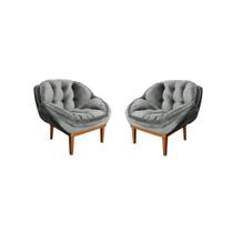 Kit 02 Poltronas Decorativa Sala Estar Recepção Marcela Veludo Cinza - Montanaris Decor