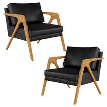 Kit 02 Poltronas Decorativa Sala Pietra Estrutura Madeira L02 material sintético Preto Brilho - Lyam Decor Kit 02 Poltronas Decorativa Sala Pietra Estrutura Madeira L02 material sintético Preto Brilho - Lyam Decor