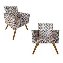 Kit 02 Poltronas Decorativa Sala Quarto Recepção Nina Suede Triângulo Bege Kit 02 Poltronas Decorativa Sala Quarto Recepção Nina Suede Triângulo Bege