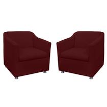 Kit 02 Poltronas Decorativa Tilla Pés Cromados Suede Bordô - DS Estofados Kit 02 Poltronas Decorativa Tilla Pés Cromados Suede Bordô - DS Estofados