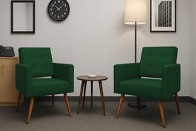 Kit 02 Poltronas Decorativa Vanessa Pés Madeira Suede Verde Kit 02 Poltronas Decorativa Vanessa Pés Madeira Suede Verde