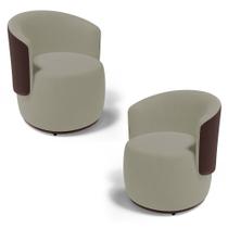 Kit 02 Poltronas Decorativas Aisha Orgânica Composê Sintético Marrom com Suede Bege - Desk Design