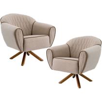Kit 02 Poltronas Decorativas Base Giratória de Madeira Nina Tressê Rústico D-470 - Lyam Decor