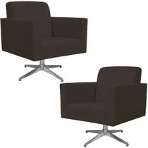 Kit 02 Poltronas Decorativas Base Giratória Para Sala de Estar Helô L02 Suede Marrom - Lyam Decor