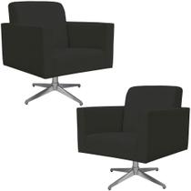 Kit 02 Poltronas Decorativas Base Giratória Para Sala de Estar Helô L02 Suede Preto - Lyam Decor