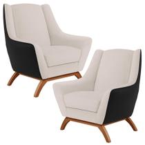Kit 02 Poltronas Decorativas Base Madeira Juliet D02 Corano Preto C-05 Linho Cru C-443 - Lyam Decor Kit 02 Poltronas Decorativas Base Madeira Juliet D02 Corano Preto C-05 Linho Cru C-443 - Lyam Decor