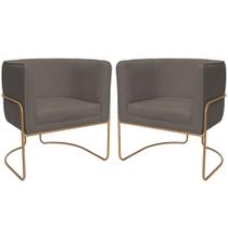 Kit 02 Poltronas Decorativas Betina Base Aço Ouro Fosco Bouclé Marrom - Nexta Casa