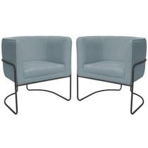 Kit 02 Poltronas Decorativas Betina Base Aço Preto Bouclé Azul Claro - Nexta Casa Kit 02 Poltronas Decorativas Betina Base Aço Preto Bouclé Azul Claro - Nexta Casa