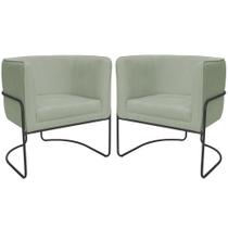 Kit 02 Poltronas Decorativas Betina Base Aço Preto Bouclé Verde Claro - Nexta Casa Kit 02 Poltronas Decorativas Betina Base Aço Preto Bouclé Verde Claro - Nexta Casa