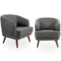 Kit 02 Poltronas Decorativas Com Pés De Madeira Tamara D02 Linho Chumbo D-469 - Lyam Decor