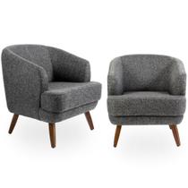 Kit 02 Poltronas Decorativas com Pés de Madeira Tamara D02 Linho Chumbo D-469 - Lyam Decor