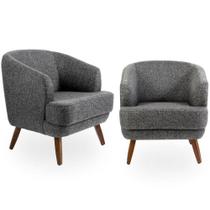 Kit 02 Poltronas Decorativas com Pés de Madeira Tamara D02 Linho Chumbo D-469 - Lyam Decor