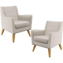 Kit 02 Poltronas Decorativas com Pés de Madeira Taroba D02 Linho Cru C-443 - Lyam Decor Kit 02 Poltronas Decorativas com Pés de Madeira Taroba D02 Linho Cru C-443 - Lyam Decor