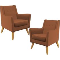 Kit 02 Poltronas Decorativas com Pés de Madeira Taroba D02 Veludo Telha D-292 - Lyam Decor Kit 02 Poltronas Decorativas com Pés de Madeira Taroba D02 Veludo Telha D-292 - Lyam Decor