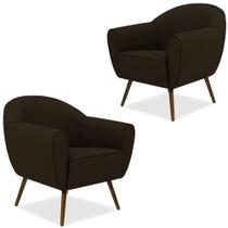Kit 02 Poltronas Decorativas com Pés Palito Nina D02 Corano Marrom C-34 - Lyam Decor Kit 02 Poltronas Decorativas com Pés Palito Nina D02 Corano Marrom C-34 - Lyam Decor