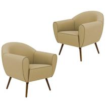 Kit 02 Poltronas Decorativas com Pés Palito Nina D02 Veludo Liso Bege Escuro C-68 -Lyam Decor Kit 02 Poltronas Decorativas com Pés Palito Nina D02 Veludo Liso Bege Escuro C-68 -Lyam Decor