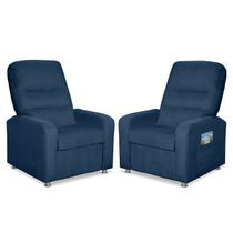 Kit 02 Poltronas Decorativas Do Papai Reclinável Confortável Suede Azul Marinho LM Decor
