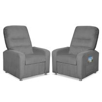 Kit 02 Poltronas Decorativas Do Papai Reclinável Confortável Suede Cinza Claro LM Decor Kit 02 Poltronas Decorativas Do Papai Reclinável Confortável Suede Cinza Claro LM Decor