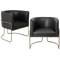 Kit 02 Poltronas Decorativas Fixa Base de Aço Bronze Betina D02 Material Sintético Preto Fosco B-97 - Lyam Decor Kit 02 Poltronas Decorativas Fixa Base de Aço Bronze Betina D02 Material Sintético Preto Fosco B-97 - Lyam Decor
