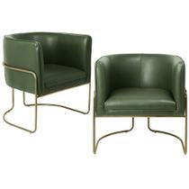 Kit 02 Poltronas Decorativas Fixa Base de Aço Ouro Fosco Betina D02 Corano Verde Musgo C-120 - Lyam Decor Kit 02 Poltronas Decorativas Fixa Base de Aço Ouro Fosco Betina D02 Corano Verde Musgo C-120 - Lyam Decor