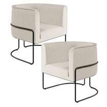 Kit 02 Poltronas Decorativas Fixa Base de Aço Preto Betina D02 Linho Bege C-443 - Lyam Decor Kit 02 Poltronas Decorativas Fixa Base de Aço Preto Betina D02 Linho Bege C-443 - Lyam Decor