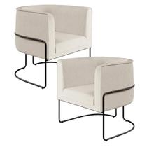 Kit 02 Poltronas Decorativas Fixa Base de Aço Preto Betina D02 Linho Bege C-443 - Lyam Decor Kit 02 Poltronas Decorativas Fixa Base de Aço Preto Betina D02 Linho Bege C-443 - Lyam Decor