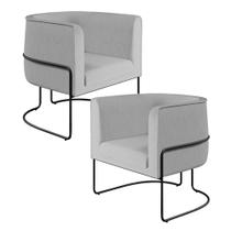 Kit 02 Poltronas Decorativas Fixa Base de Aço Preto Betina D02 Linho Cinza D-315 - Lyam Decor Kit 02 Poltronas Decorativas Fixa Base de Aço Preto Betina D02 Linho Cinza D-315 - Lyam Decor