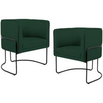 Kit 02 Poltronas Decorativas Fixa Base de Aço Preto Betina D02 Linho Verde Musgo C-123 - Lyam Decor Kit 02 Poltronas Decorativas Fixa Base de Aço Preto Betina D02 Linho Verde Musgo C-123 - Lyam Decor