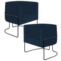 Kit 02 Poltronas Decorativas Fixa Base de Aço Preto Betina D02 Veludo Azul Oxford D-304 - Lyam Decor Kit 02 Poltronas Decorativas Fixa Base de Aço Preto Betina D02 Veludo Azul Oxford D-304 - Lyam Decor