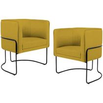 Kit 02 Poltronas Decorativas Fixa Base de Aço Preto Betina D02 Veludo Mostarda D-260 - Lyam Decor Kit 02 Poltronas Decorativas Fixa Base de Aço Preto Betina D02 Veludo Mostarda D-260 - Lyam Decor