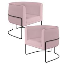 Kit 02 Poltronas Decorativas Fixa Base de Aço Preto Betina D02 Veludo Rosê D-305 - Lyam Decor Kit 02 Poltronas Decorativas Fixa Base de Aço Preto Betina D02 Veludo Rosê D-305 - Lyam Decor