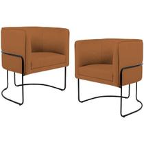Kit 02 Poltronas Decorativas Fixa Base de Aço Preto Betina D02 Veludo Telha B-262 - Lyam Decor