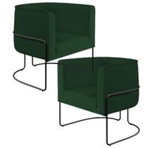 Kit 02 Poltronas Decorativas Fixa Base de Aço Preto Betina D02 Veludo Verde Musgo D-303 - Lyam Decor Kit 02 Poltronas Decorativas Fixa Base de Aço Preto Betina D02 Veludo Verde Musgo D-303 - Lyam Decor