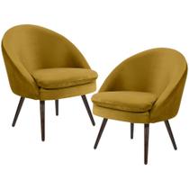 Kit 02 Poltronas Decorativas Fixa Pés Palito Rafa C06 Veludo Mostarda C-279 - Lyam Decor