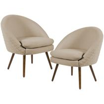 Kit 02 Poltronas Decorativas Fixa Pés Palito Rafa D02 Tressê Linho Bege C-129 - Lyam Decor