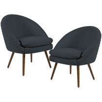 Kit 02 Poltronas Decorativas Fixa Pés Palito Rafa D02 Tressê Linho Chumbo D-465 - Lyam Decor Kit 02 Poltronas Decorativas Fixa Pés Palito Rafa D02 Tressê Linho Chumbo D-465 - Lyam Decor