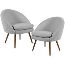 Kit 02 Poltronas Decorativas Fixa Pés Palito Rafa D02 Tressê Linho Cinza C-315 - Lyam Decor