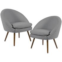 Kit 02 Poltronas Decorativas Fixa Pés Palito Rafa D02 Tressê Linho Cinza C-416 - Lyam Decor Kit 02 Poltronas Decorativas Fixa Pés Palito Rafa D02 Tressê Linho Cinza C-416 - Lyam Decor