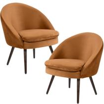 Kit 02 Poltronas Decorativas Fixa Pés Palito Rafa Veludo Telha C-262 - Lyam Decor