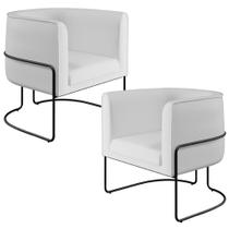 Kit 02 Poltronas Decorativas Fixas Base De Aço Preto Betina D02 Material Sintético Branco C-12 - Lyam Decor Kit 02 Poltronas Decorativas Fixas Base De Aço Preto Betina D02 Material Sintético Branco C-12 - Lyam Decor